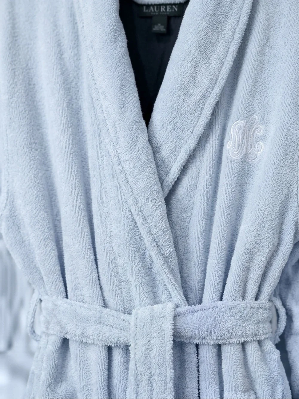 Ralph Lauren Light Blue Terry Bath Robe with Shawl Collar NWT $79 Beautiful
